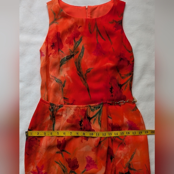 Vintage Joseph Ribkoff Floral Sheath Dress Orange Red Watercolor Print Size 8 - Picture 14 of 16